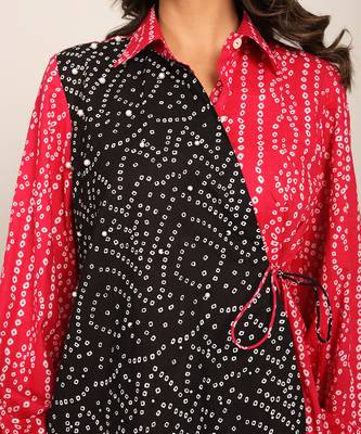 Pink and black cotton bandhej shirts 6