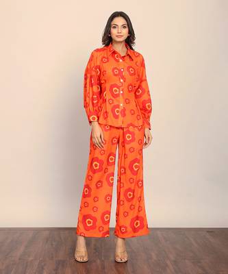 Orange fionna georgette floral co-ord set 1