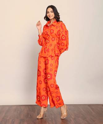 Orange fionna georgette floral co-ord set 3