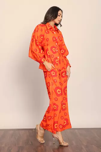 Orange fionna georgette floral co-ord set