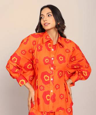 Orange fionna georgette floral shirts 1