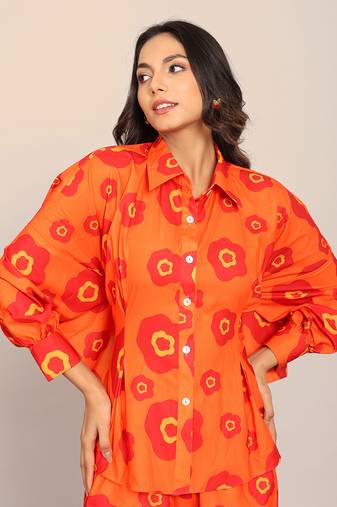 Orange fionna georgette floral shirts