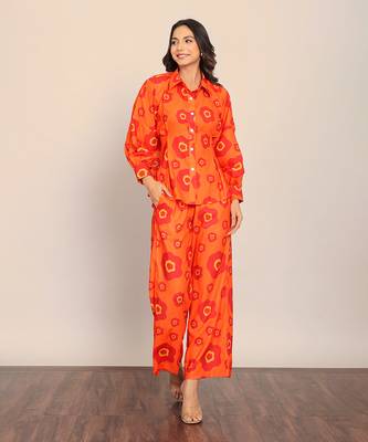 Orange fionna georgette floral shirts 3