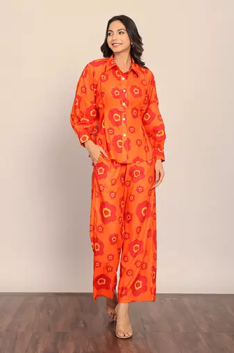 Orange fionna georgette floral shirts