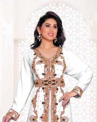 off white color full sleeves Handmade Moroccan Kaftan 2