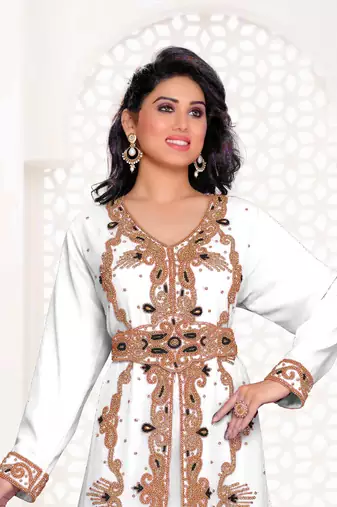 off white color full sleeves Handmade Moroccan Kaftan