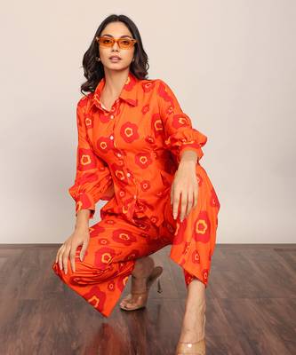 Orange fionna georgette floral shirts 6