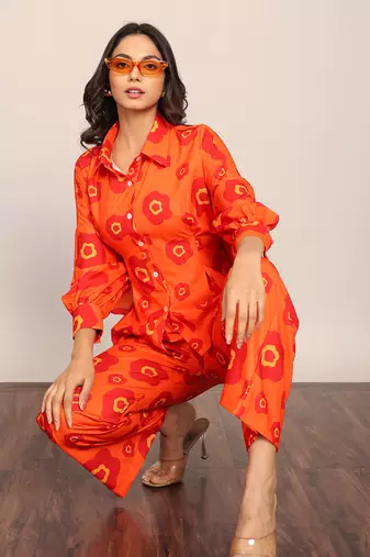 Orange fionna georgette floral shirts