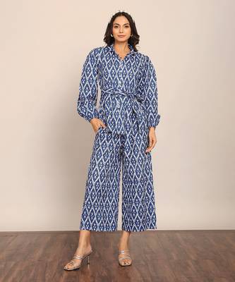 Blue and white cotton geometric co-ord set 1