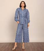 Blue and white cotton geometric co-ord set