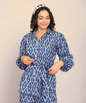 Blue and white cotton geometric co-ord set 5