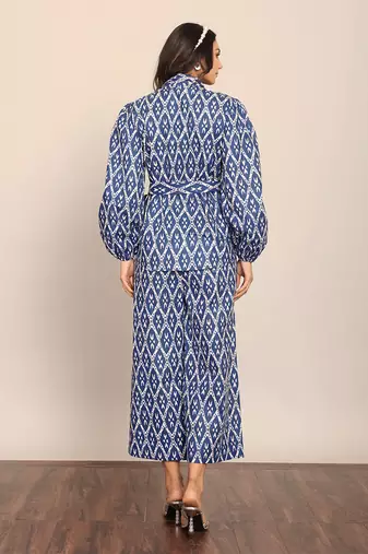 Blue and white cotton geometric co-ord set