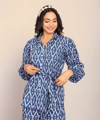 Blue and white cotton geometric shirts 1