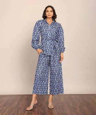 Blue and white cotton geometric shirts 3