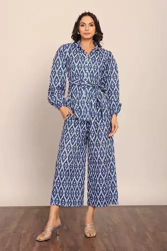 Blue and white cotton geometric shirts