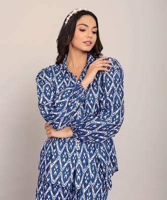 Blue and white cotton geometric shirts 4