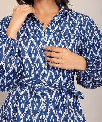 Blue and white cotton geometric shirts 5