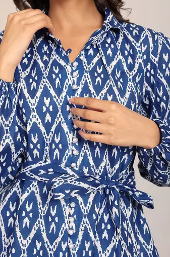 Blue and white cotton geometric shirts