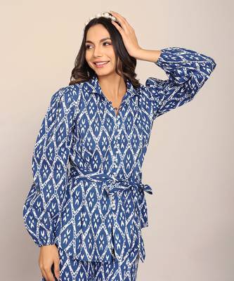 Blue and white cotton geometric shirts 6