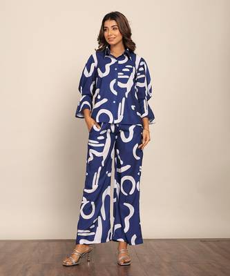 Blue and white fionna georgette geometric co-ord set 1