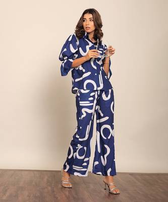 Blue and white fionna georgette geometric co-ord set 3