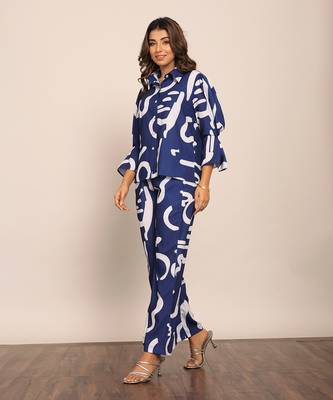 Blue and white fionna georgette geometric co-ord set 4