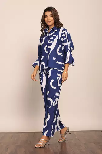 Blue and white fionna georgette geometric co-ord set