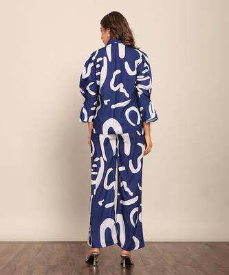 Blue and white fionna georgette geometric co-ord set 6