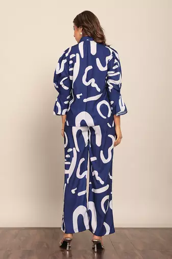 Blue and white fionna georgette geometric co-ord set