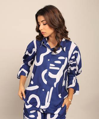 Blue and white fionna georgette geometric shirts 1