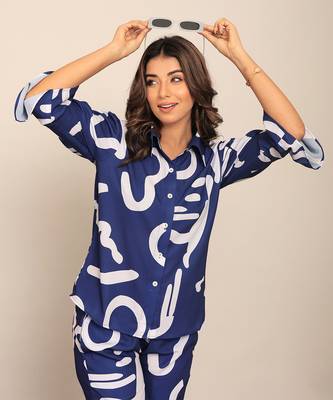 Blue and white fionna georgette geometric shirts 3