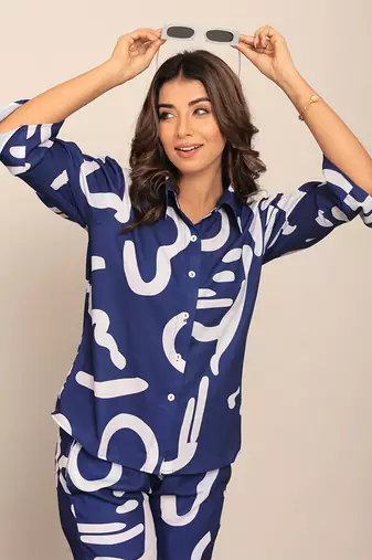 Blue and white fionna georgette geometric shirts