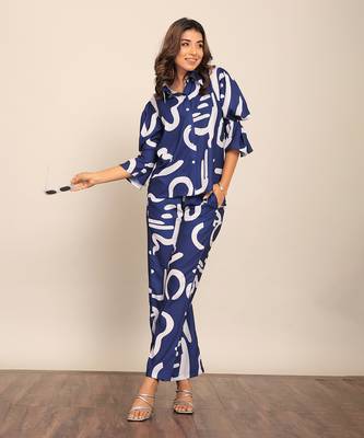 Blue and white fionna georgette geometric shirts 4