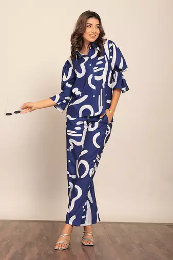 Blue and white fionna georgette geometric shirts