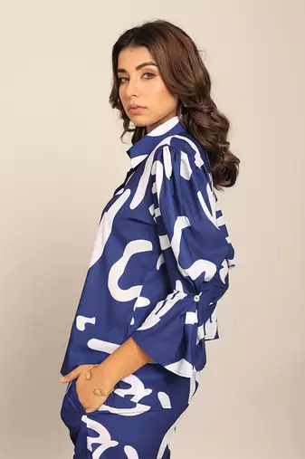 Blue and white fionna georgette geometric shirts