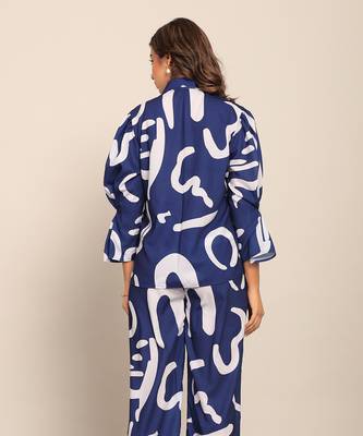 Blue and white fionna georgette geometric shirts 6