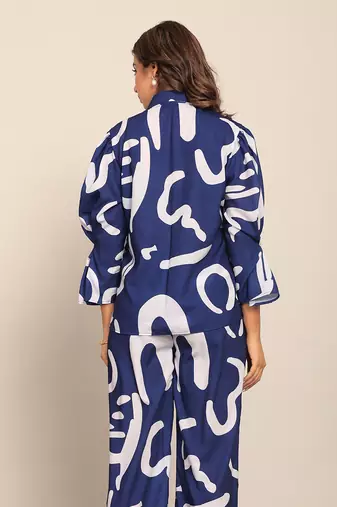 Blue and white fionna georgette geometric shirts