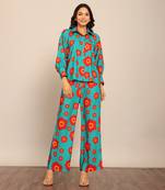 Sea green and red fionna georgette floral co-ord set