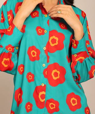 Sea green and red fionna georgette floral co-ord set 5