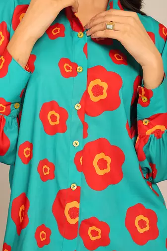 Sea green and red fionna georgette floral co-ord set