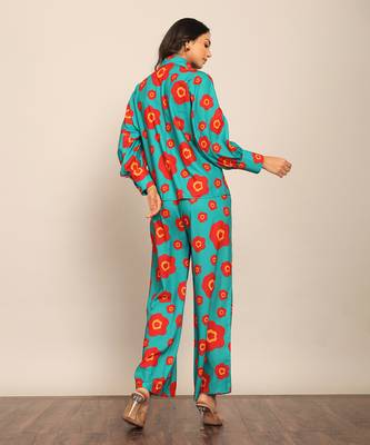 Sea green and red fionna georgette floral co-ord set 6