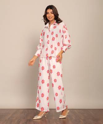 White and red fionna georgette floral co-ord set 3