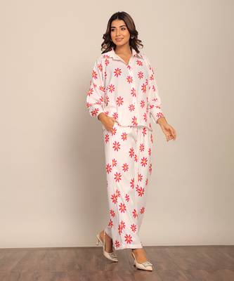 White and red fionna georgette floral co-ord set 4