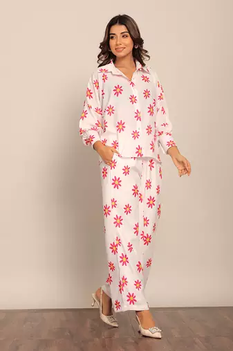 White and red fionna georgette floral co-ord set