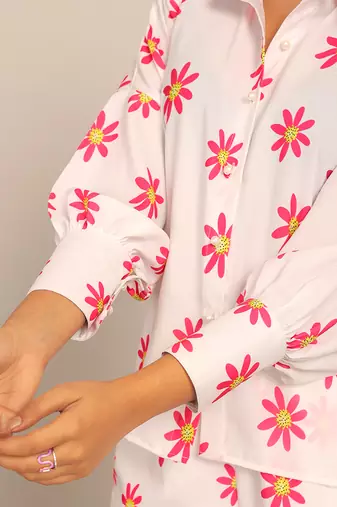 White and red fionna georgette floral co-ord set