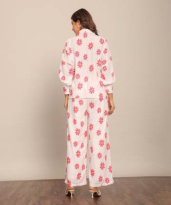 White and red fionna georgette floral co-ord set 6