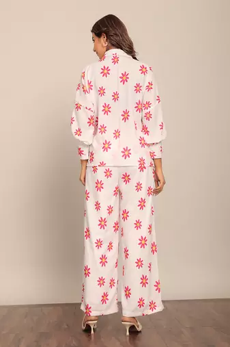 White and red fionna georgette floral co-ord set