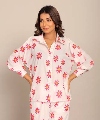 White and red fionna georgette floral shirts 1