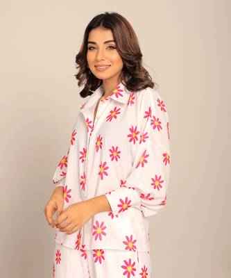 White and red fionna georgette floral shirts 3