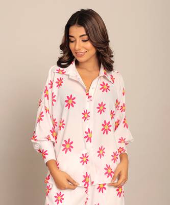 White and red fionna georgette floral shirts 4